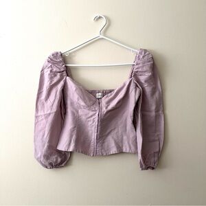 Aritzia Lilac linen puff sleeve blouse